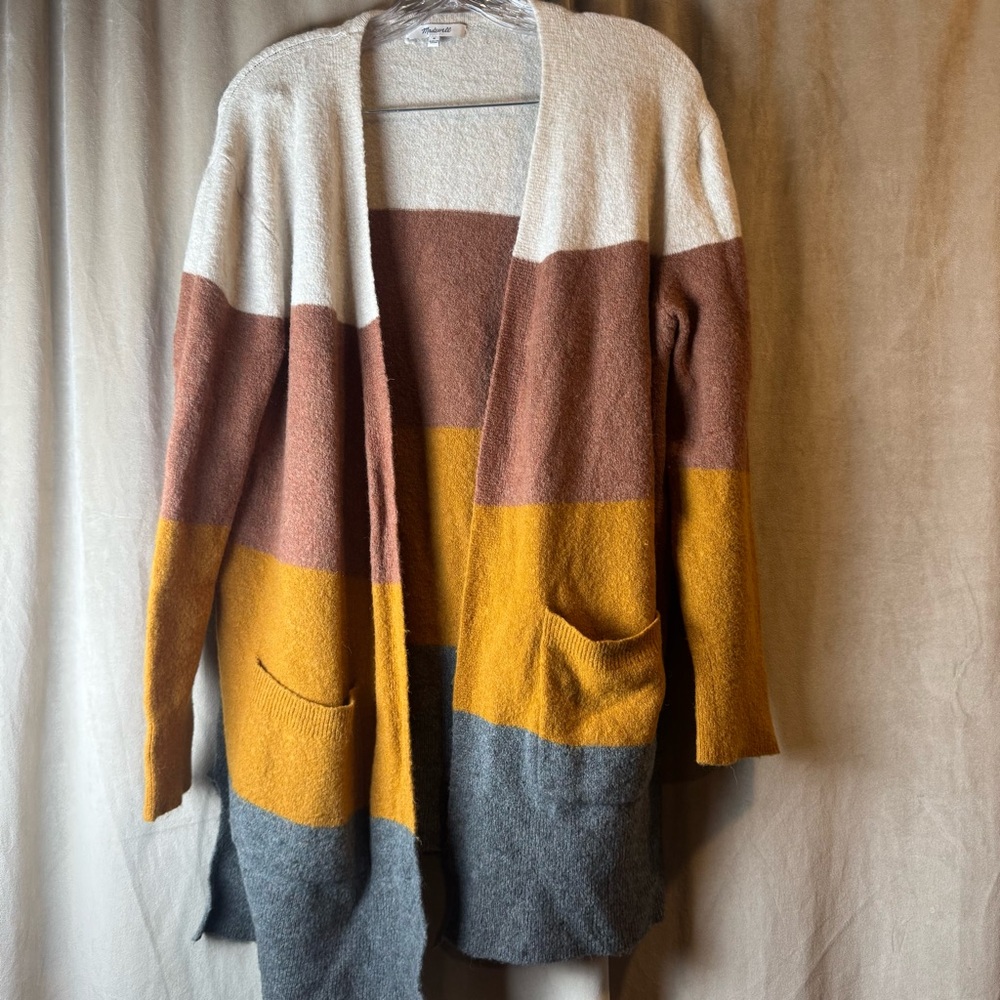 Madewell Women's Striped Cardigan - Cream, Brown, Gray Wool Alpaca blend - Picture 2 of 6